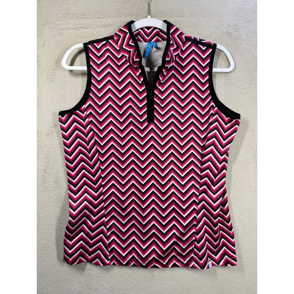 GG Blue Polo Top Women M Pink Chevron Quarter Zip Golf Tennis Pickleball Active